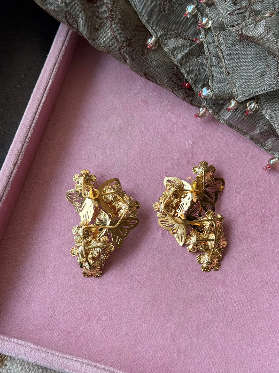 Gold-Tone Butterfly Cluster Statement Earrings