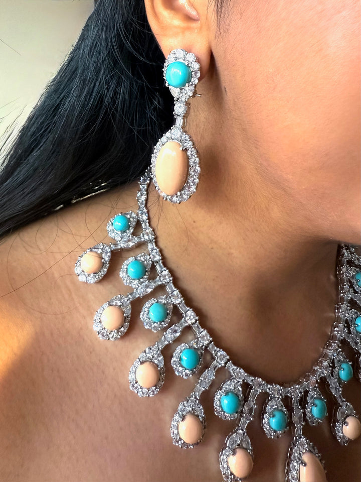 Peach Coral & Turquoise Necklace Set | SHIVKA