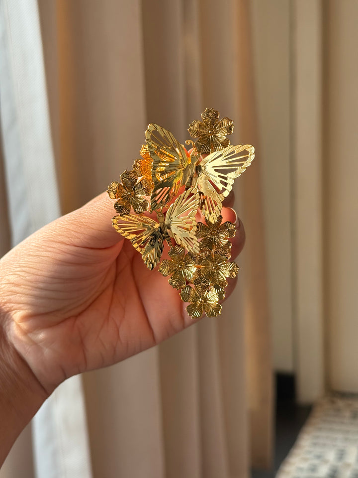 Gold-Tone Butterfly Cluster Statement Earrings