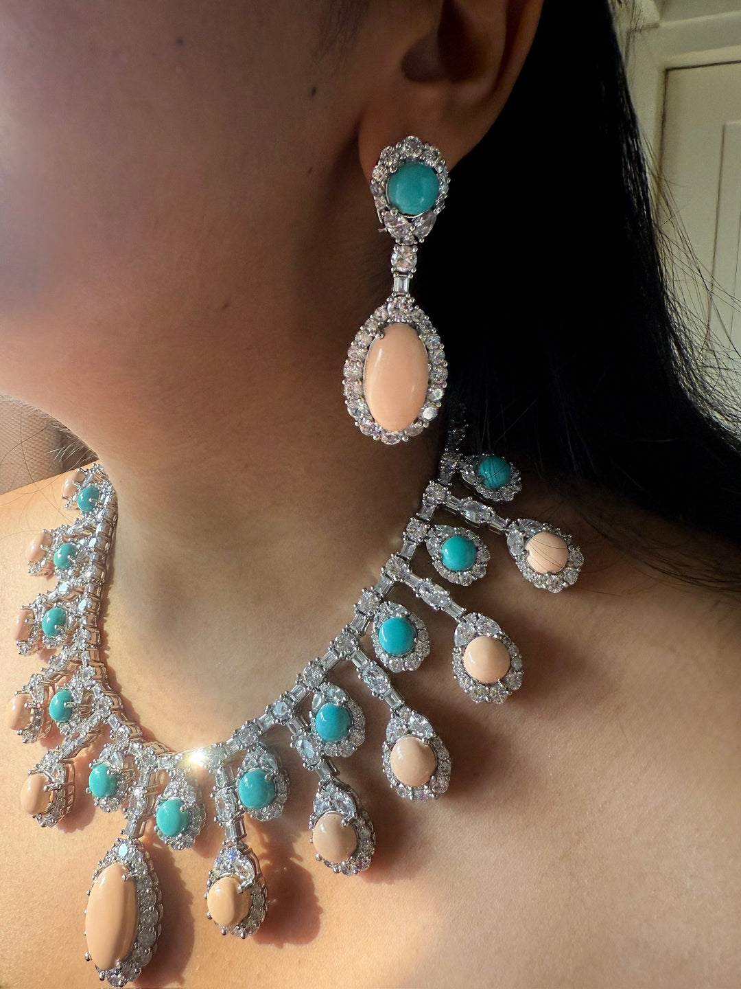 Peach Coral & Turquoise Necklace Set | SHIVKA