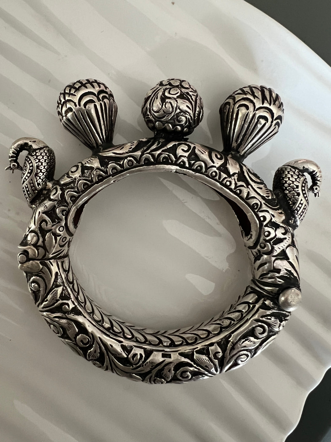 Exquisite Antique Kada with Chitai Work in Pure 925 Silver