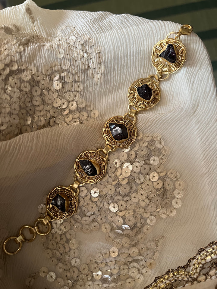 Statement Druzy Stone Adjustable Bracelet | Brass & Natural Stone | Gold Plated | SHIVKA