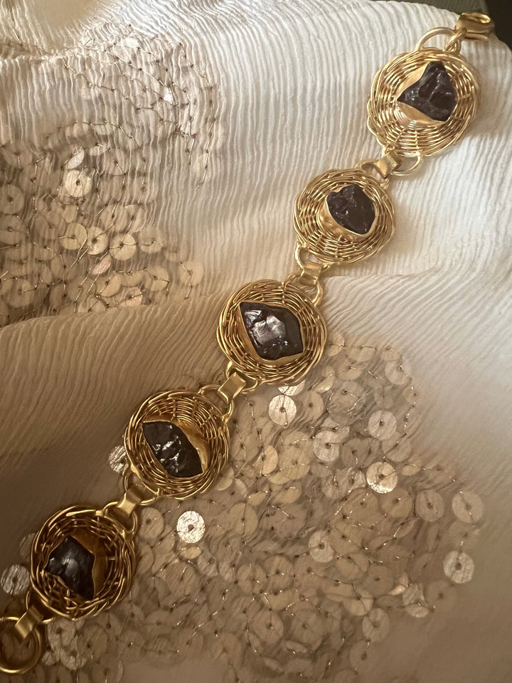 Statement Druzy Stone Adjustable Bracelet | Brass & Natural Stone | Gold Plated | SHIVKA