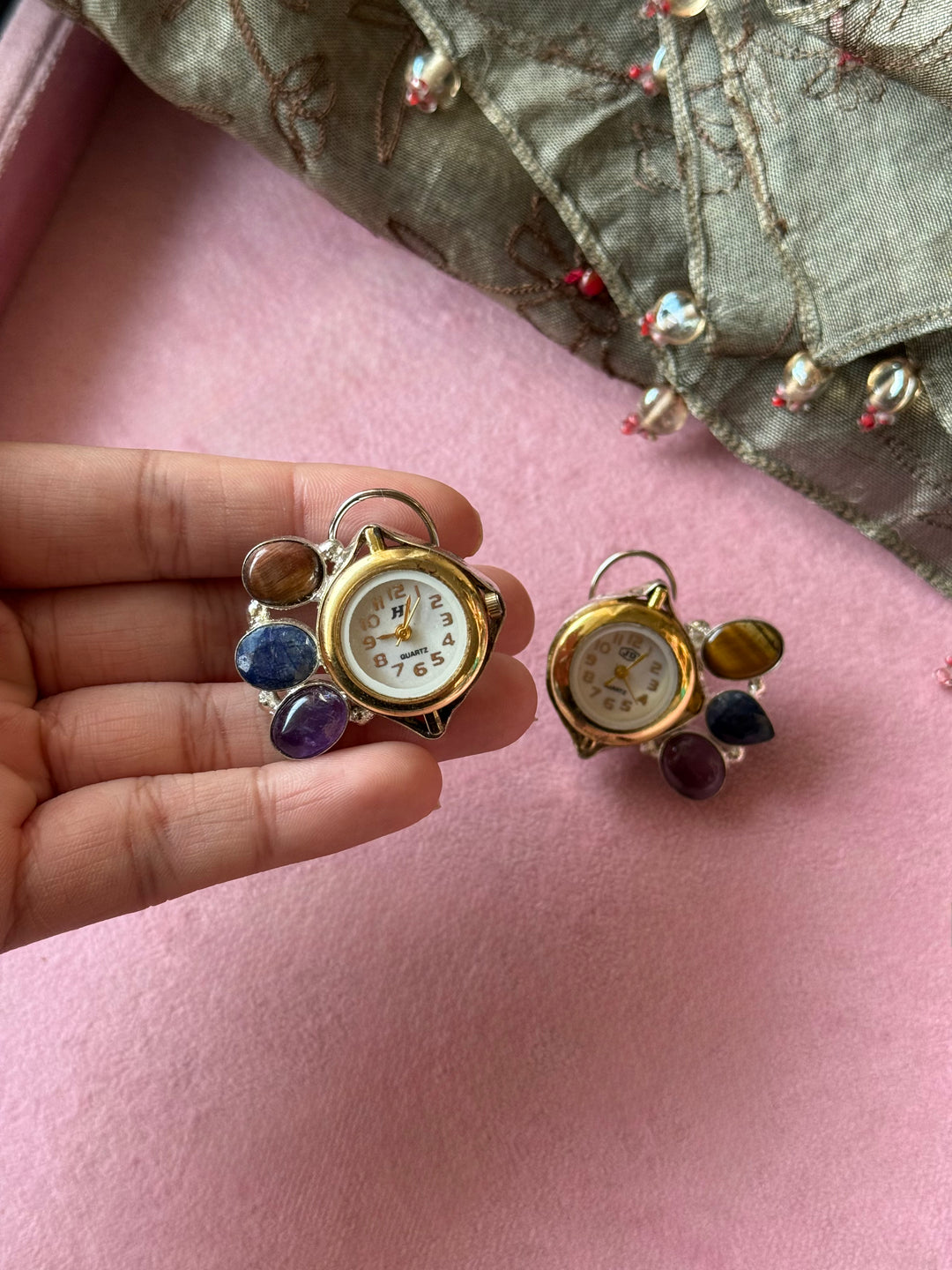 Asymmetric Watch Gemstone Stud Earrings