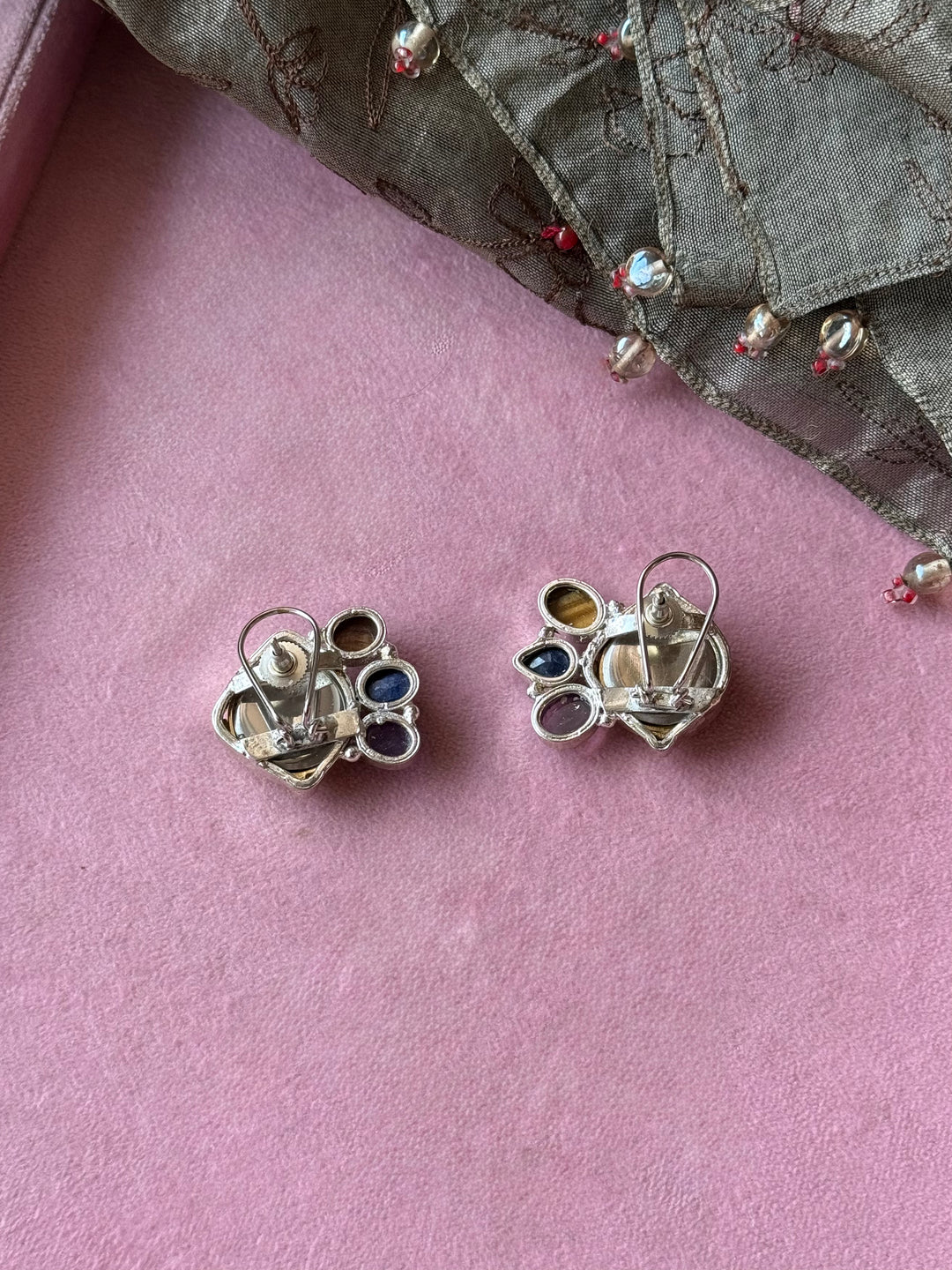 Asymmetric Watch Gemstone Stud Earrings