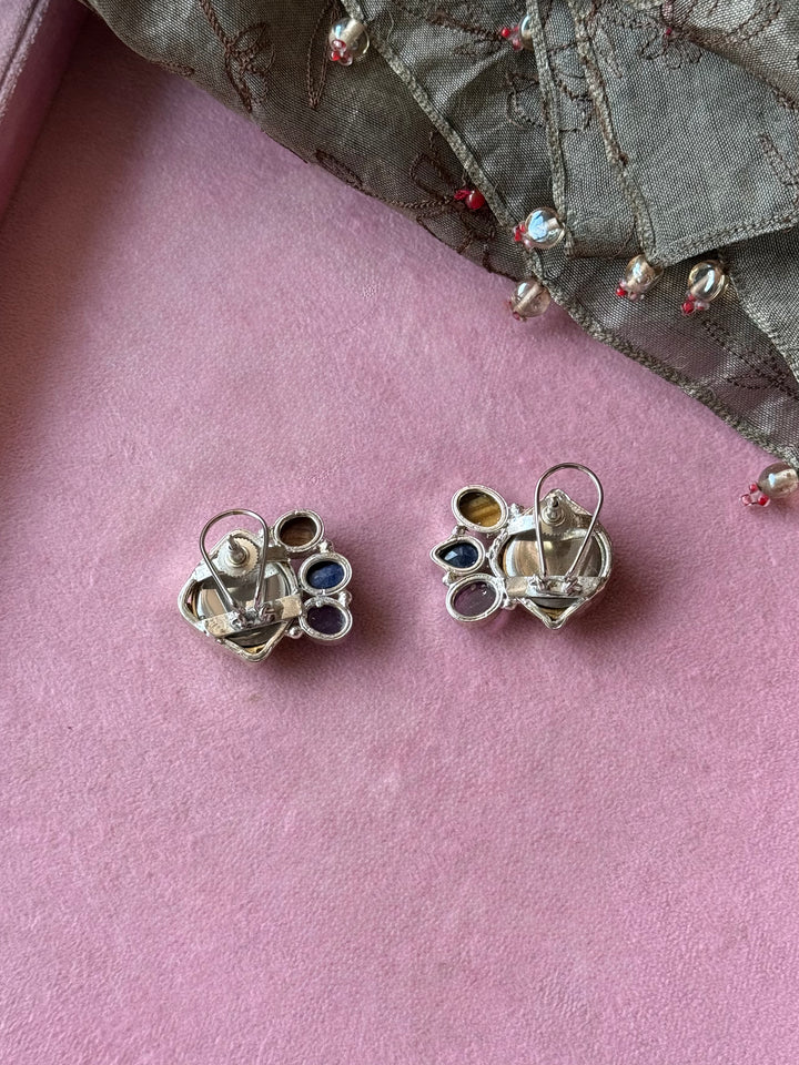 Asymmetric Watch Gemstone Stud Earrings