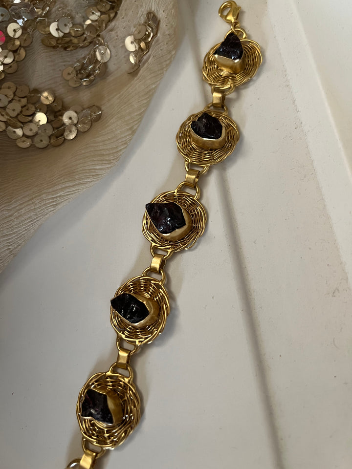 Statement Druzy Stone Adjustable Bracelet | Brass & Natural Stone | Gold Plated | SHIVKA