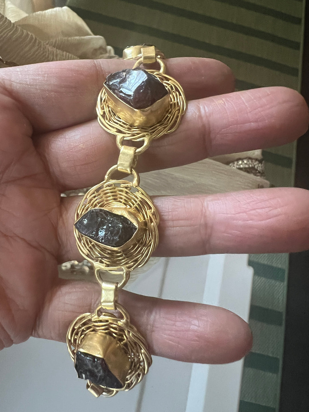 Statement Druzy Stone Adjustable Bracelet | Brass & Natural Stone | Gold Plated | SHIVKA