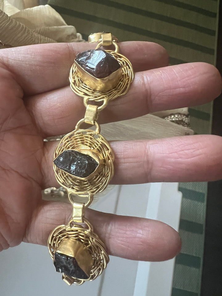 Statement Druzy Stone Adjustable Bracelet | Brass & Natural Stone | Gold Plated | SHIVKA