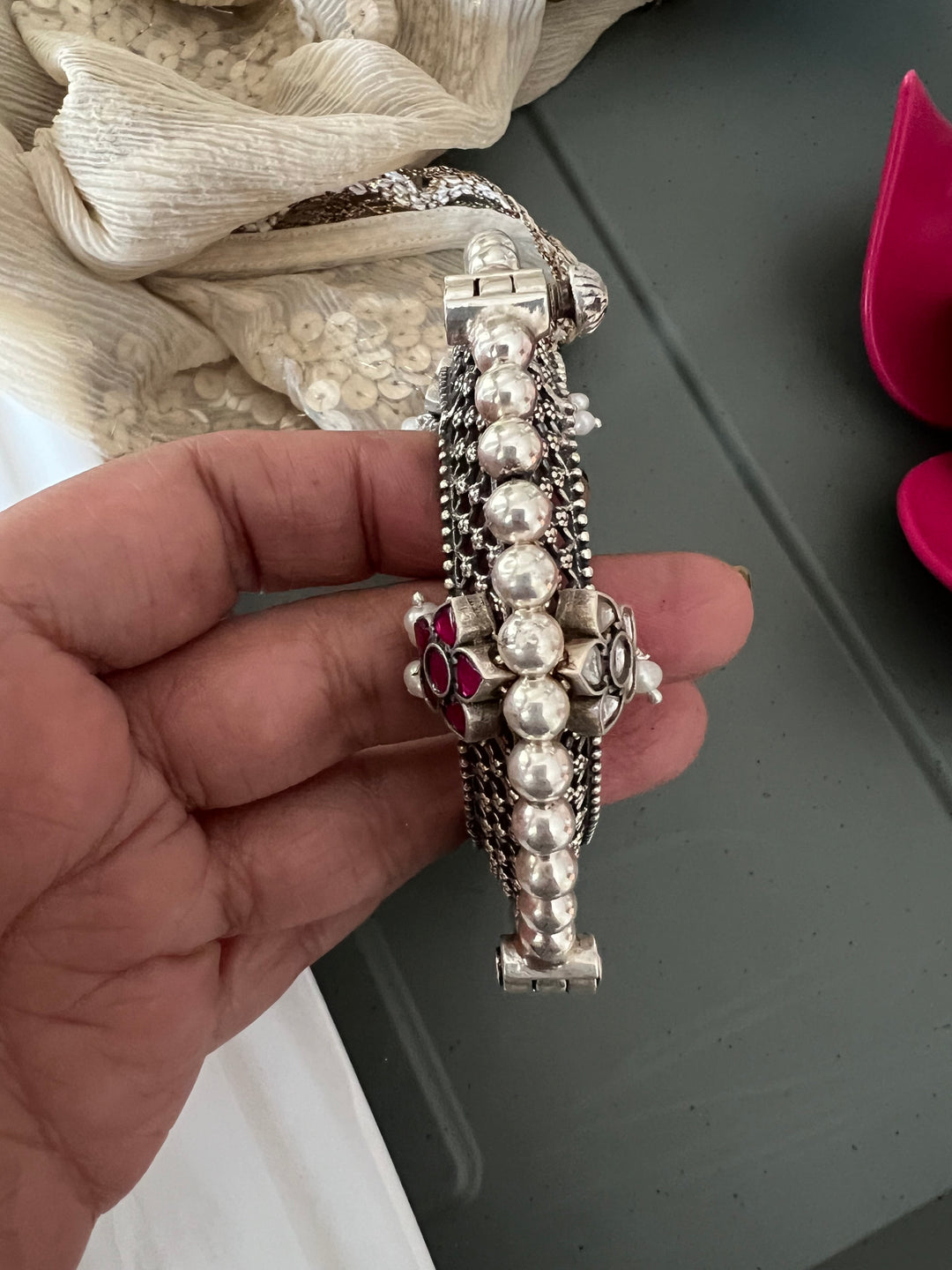 Exquisite Kundan Kada in Pure 925 Silver