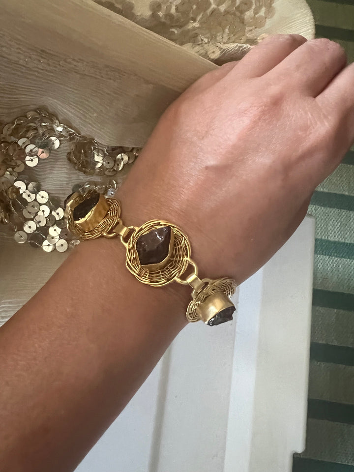 Statement Druzy Stone Adjustable Bracelet | Brass & Natural Stone | Gold Plated | SHIVKA