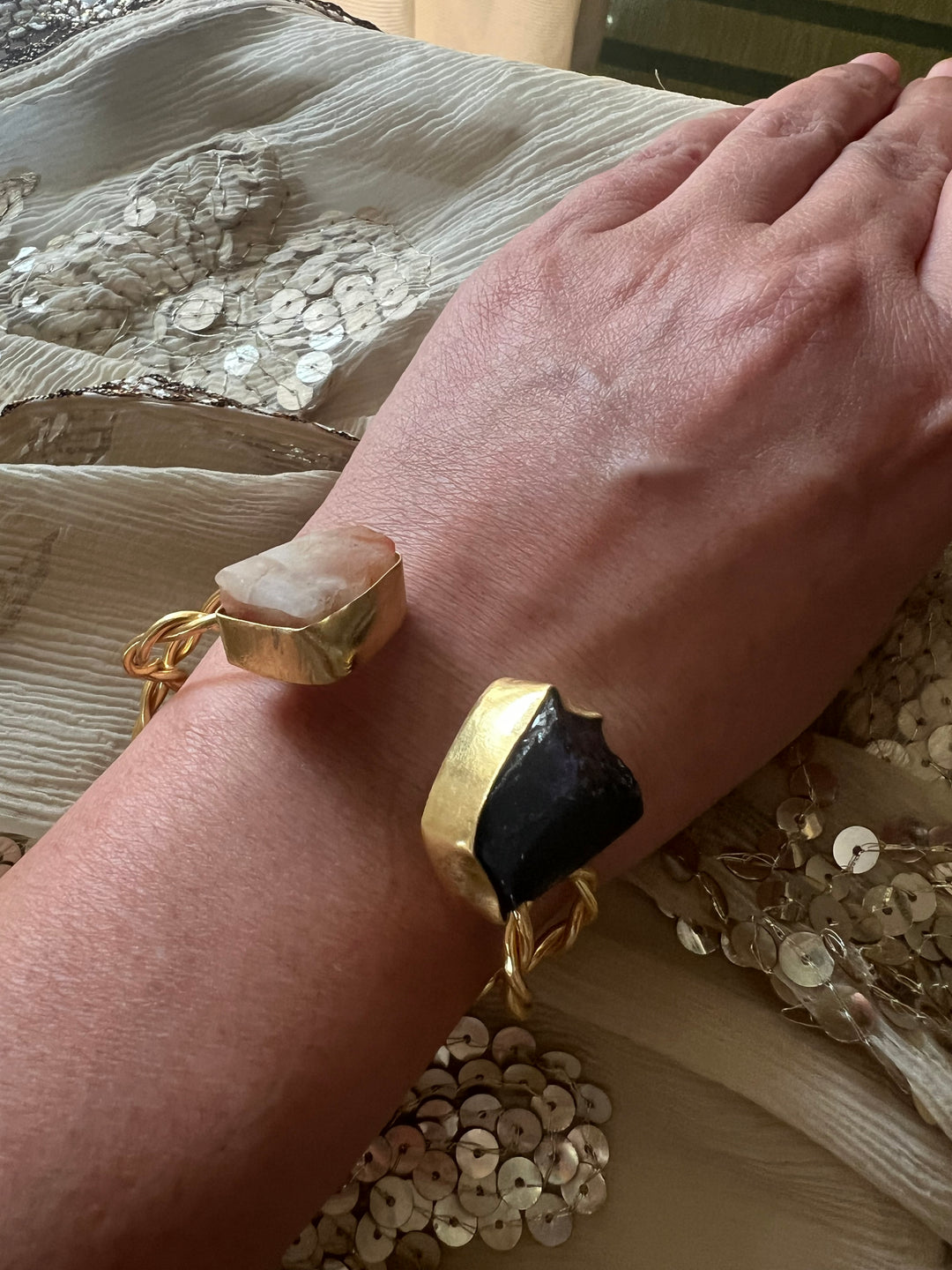 Beautiful Natural Raw Stone Open Cuff