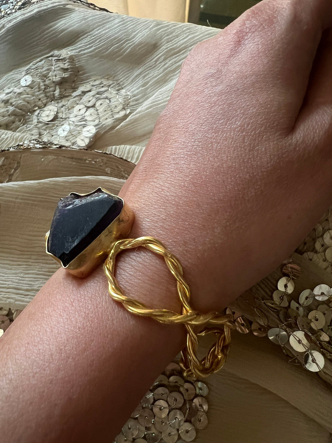 Beautiful Natural Raw Stone Open Cuff