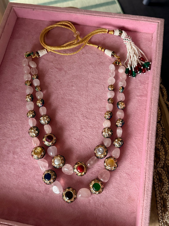 SHIVKA Rose Quartz Kundan Necklace | Multicolor Semi-Precious Stones