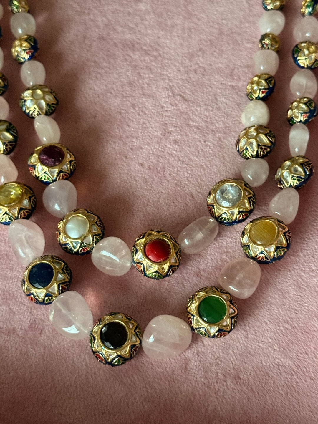 SHIVKA Rose Quartz Kundan Necklace | Multicolor Semi-Precious Stones