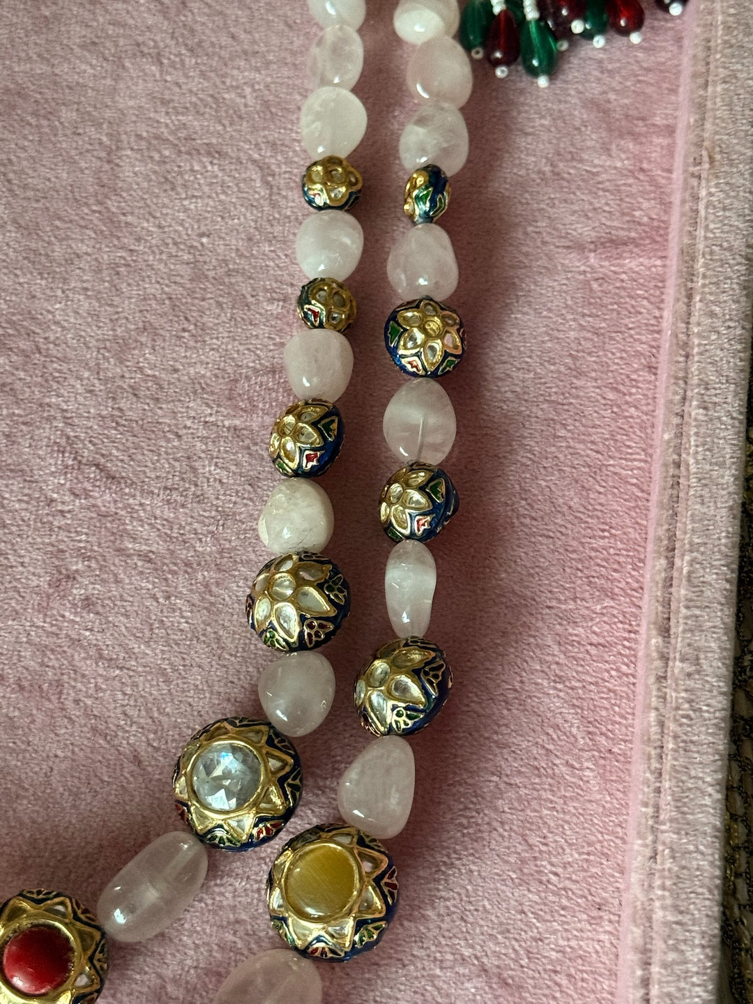 SHIVKA Rose Quartz Kundan Necklace | Multicolor Semi-Precious Stones