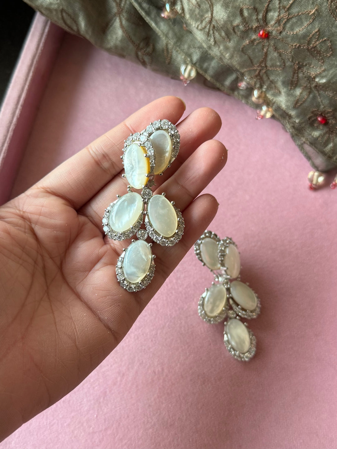 Mother of Pearl Diamond-Look Drop Earrings