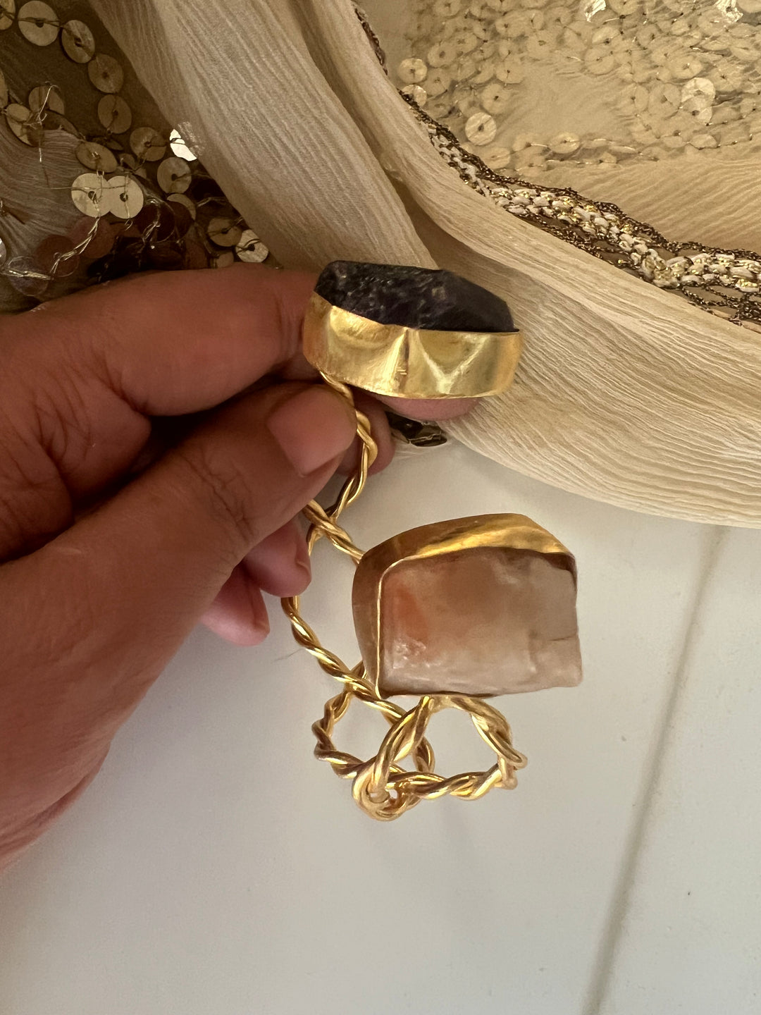 Beautiful Natural Raw Stone Open Cuff