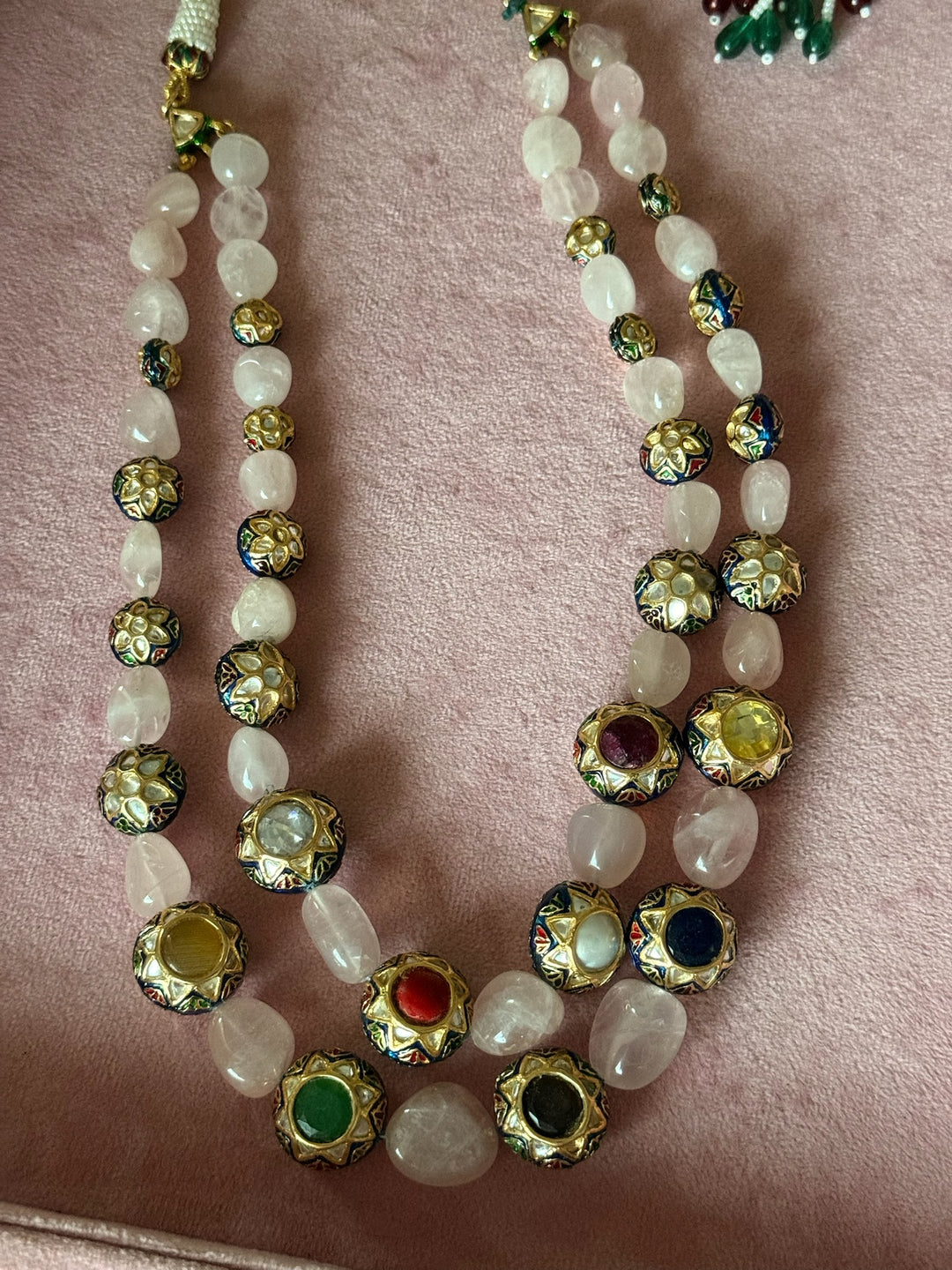 SHIVKA Rose Quartz Kundan Necklace | Multicolor Semi-Precious Stones