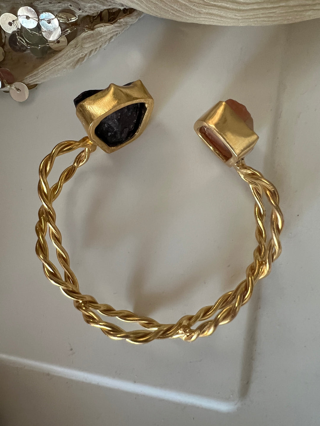 Beautiful Natural Raw Stone Open Cuff