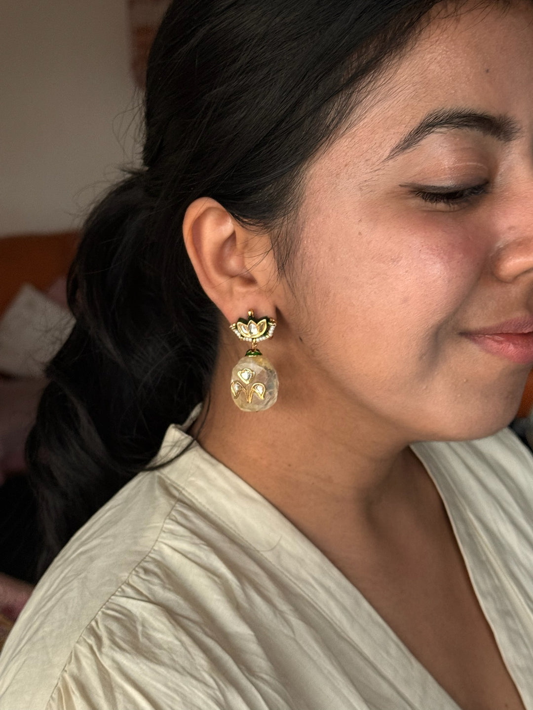 SHIVKA Citrine Kundan Earrings | Semi-Precious Wedding Jewelry