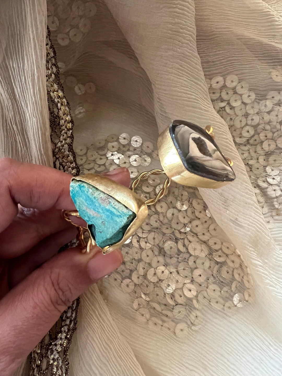 Beautiful Natural Raw Stone Open Cuff