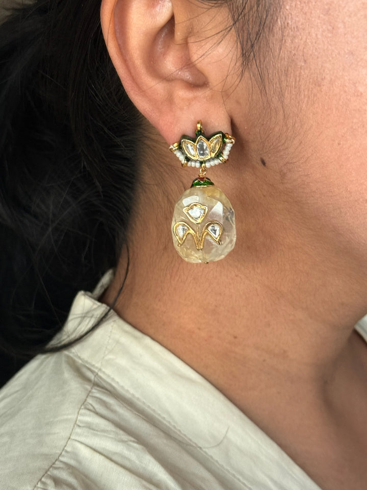 SHIVKA Citrine Kundan Earrings | Semi-Precious Wedding Jewelry