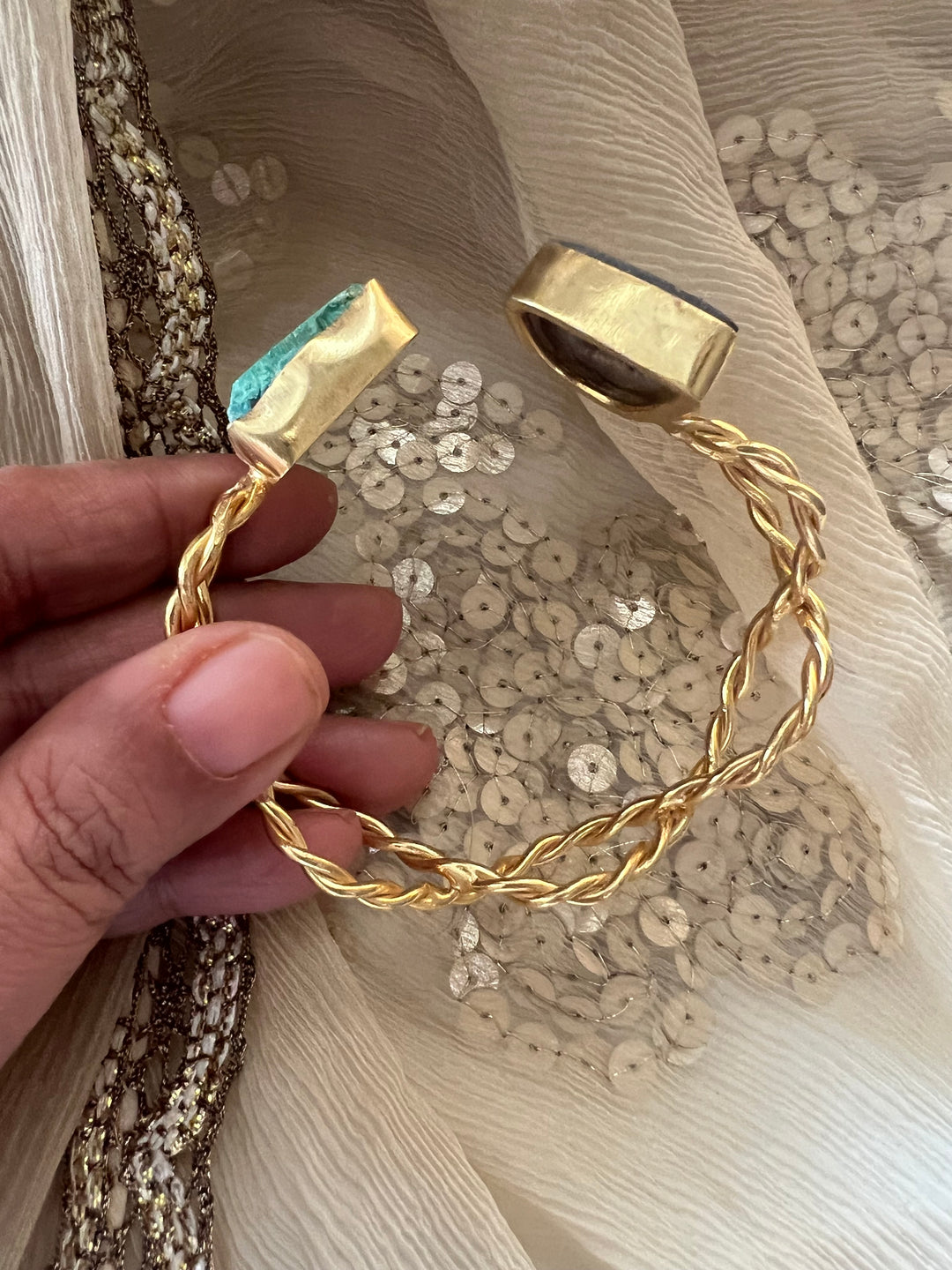 Beautiful Natural Raw Stone Open Cuff