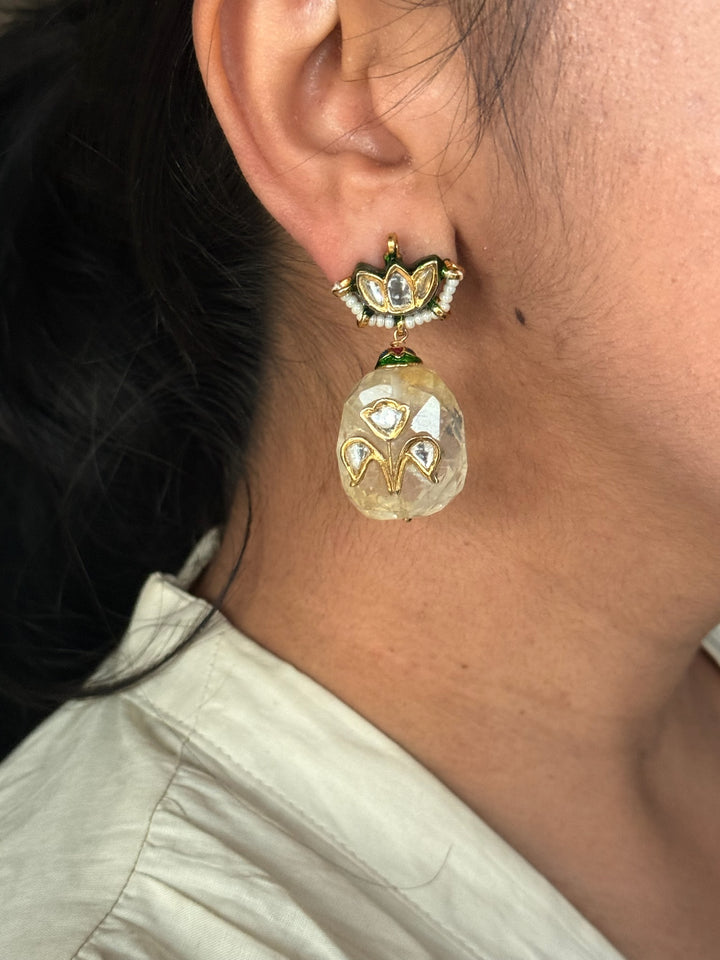 SHIVKA Citrine Kundan Earrings | Semi-Precious Wedding Jewelry