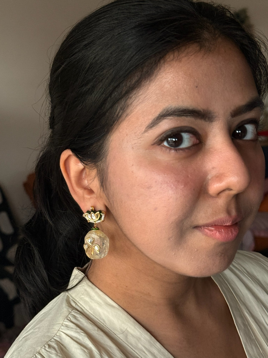 SHIVKA Citrine Kundan Earrings | Semi-Precious Wedding Jewelry