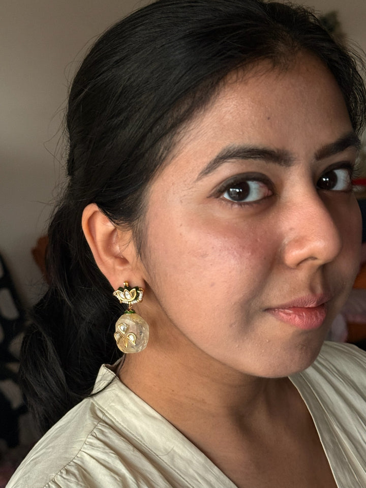 SHIVKA Citrine Kundan Earrings | Semi-Precious Wedding Jewelry
