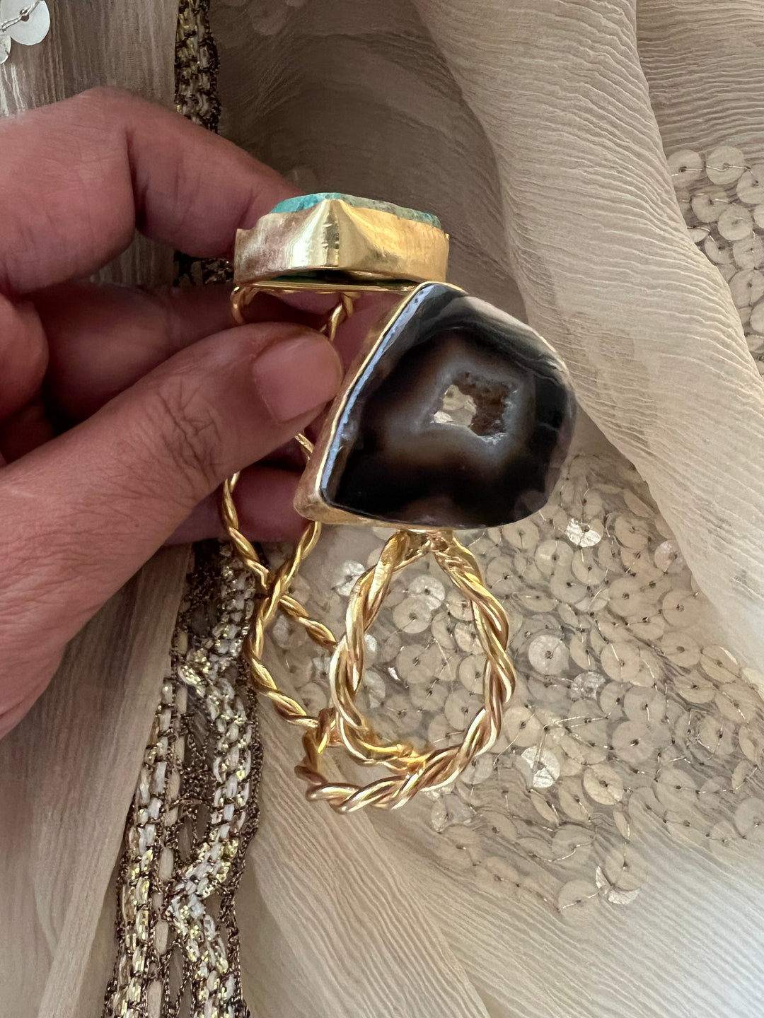 Beautiful Natural Raw Stone Open Cuff