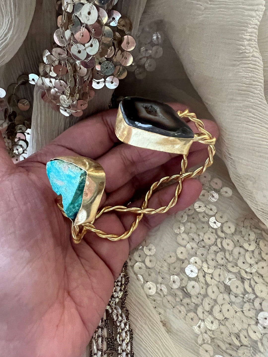 Beautiful Natural Raw Stone Open Cuff