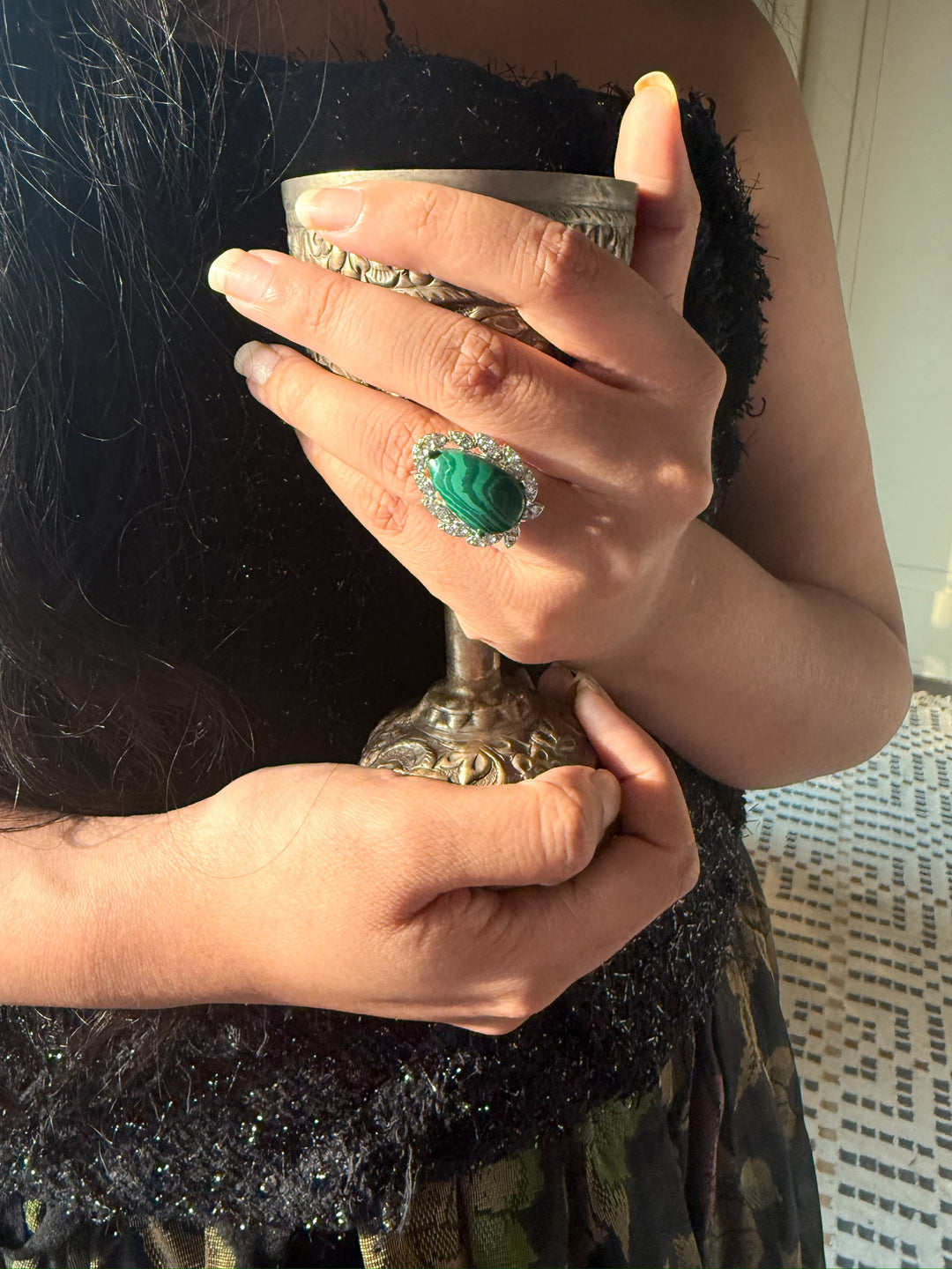 Malachite CZ Designer Ring | Adjustable | SHIVKA