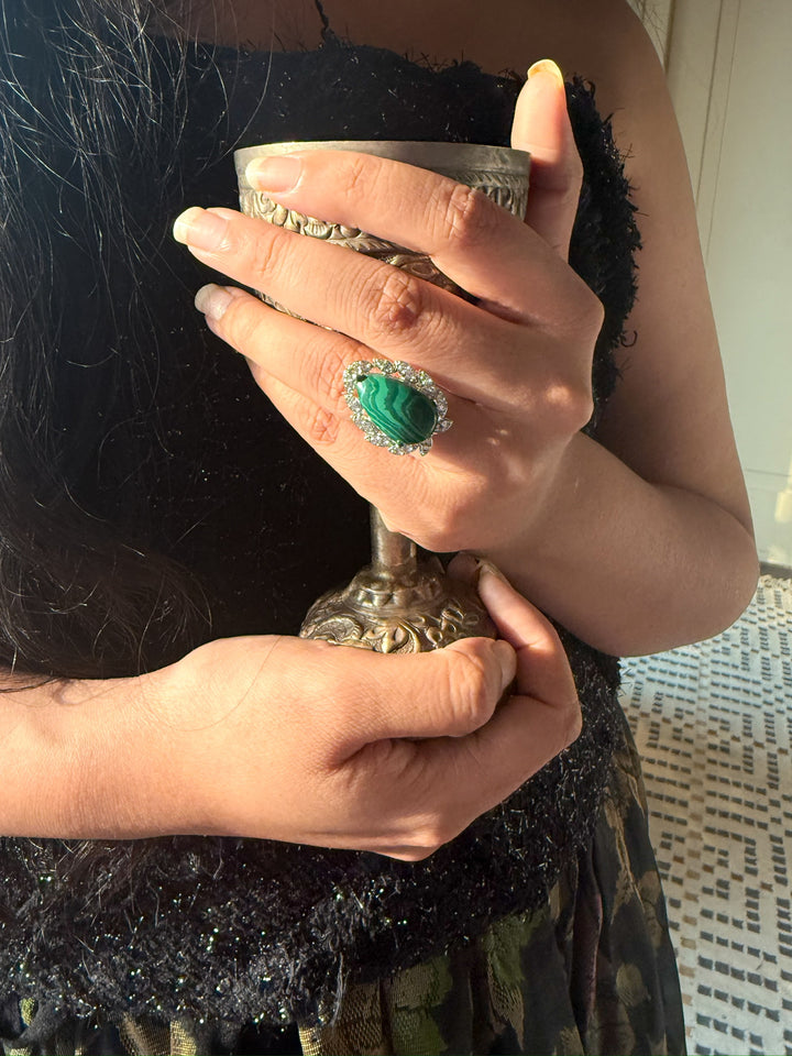 Malachite CZ Designer Ring | Adjustable | SHIVKA
