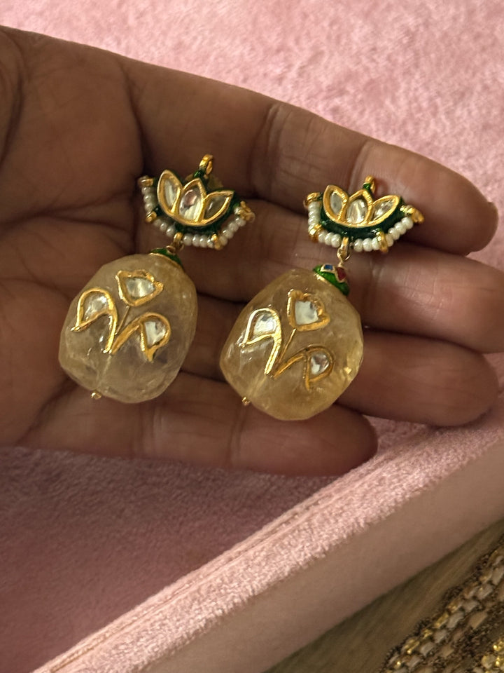SHIVKA Citrine Kundan Earrings | Semi-Precious Wedding Jewelry