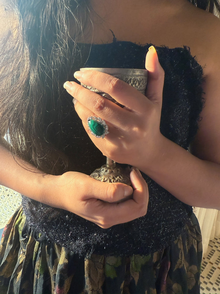Malachite CZ Designer Ring | Adjustable | SHIVKA