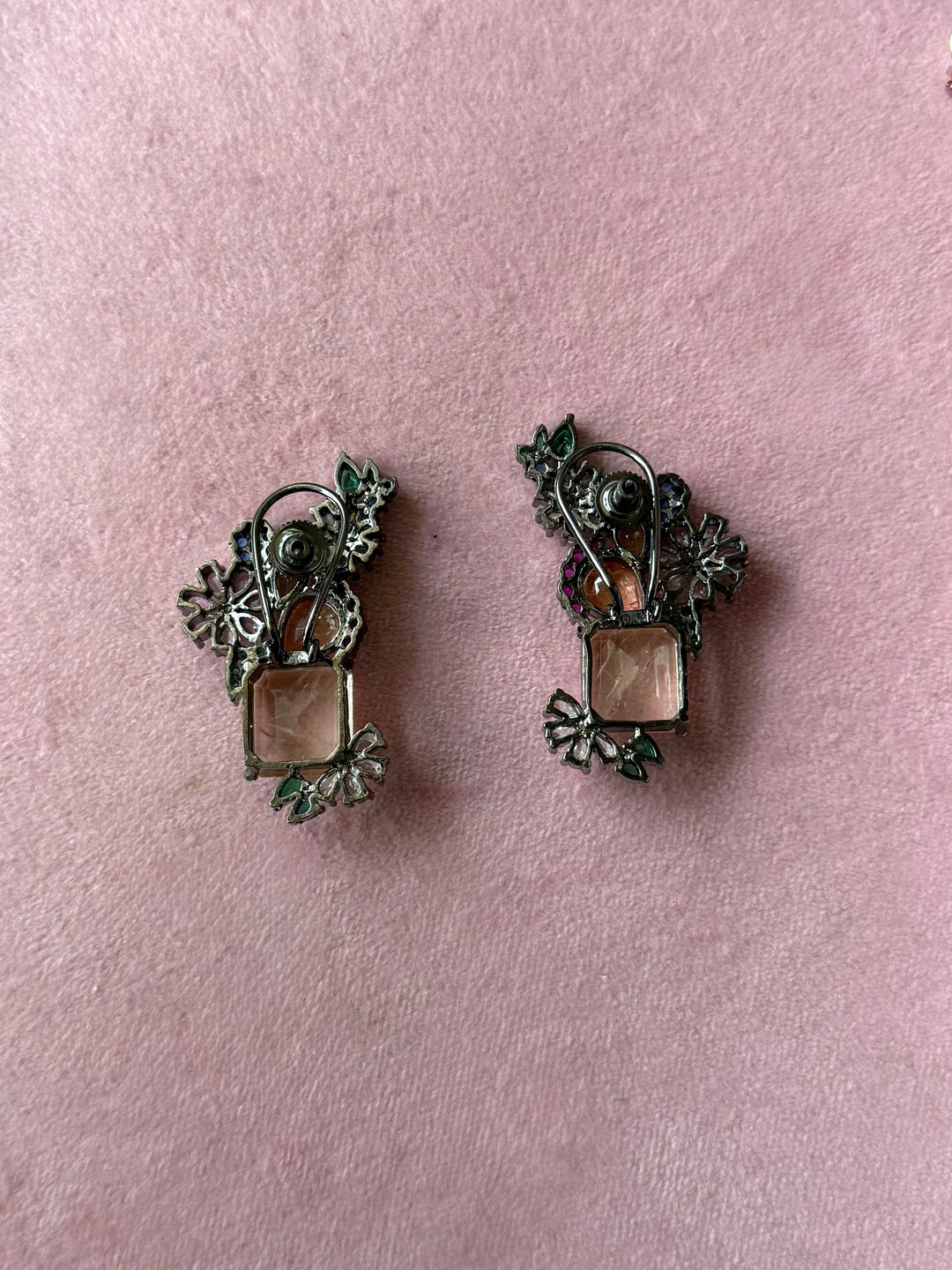 Peach Flower Cluster Doublet Stone Earrings