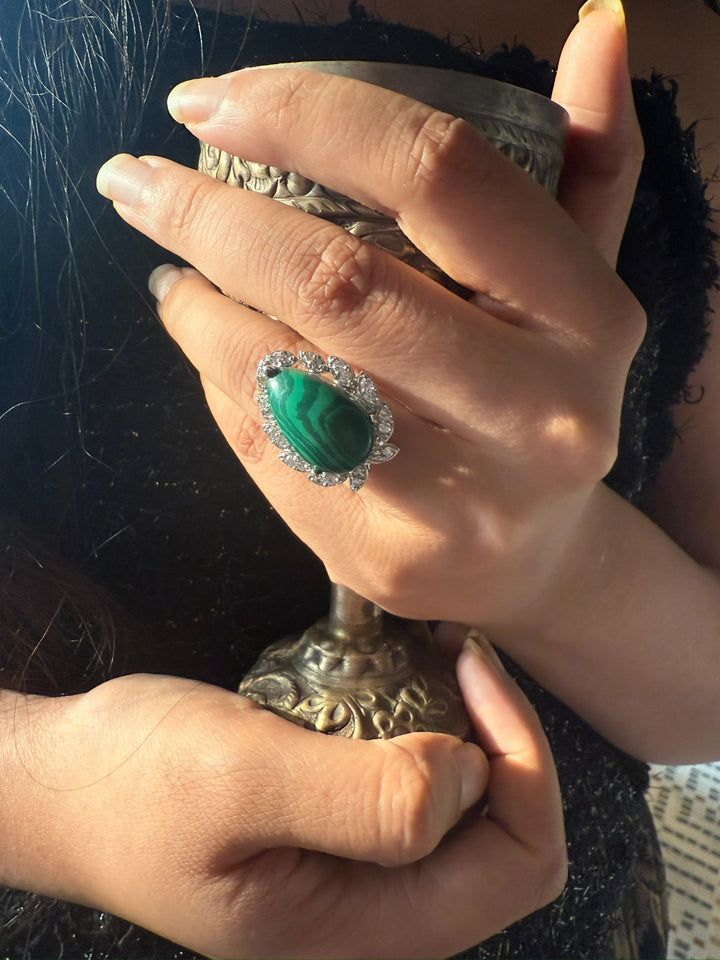 Malachite CZ Designer Ring | Adjustable | SHIVKA