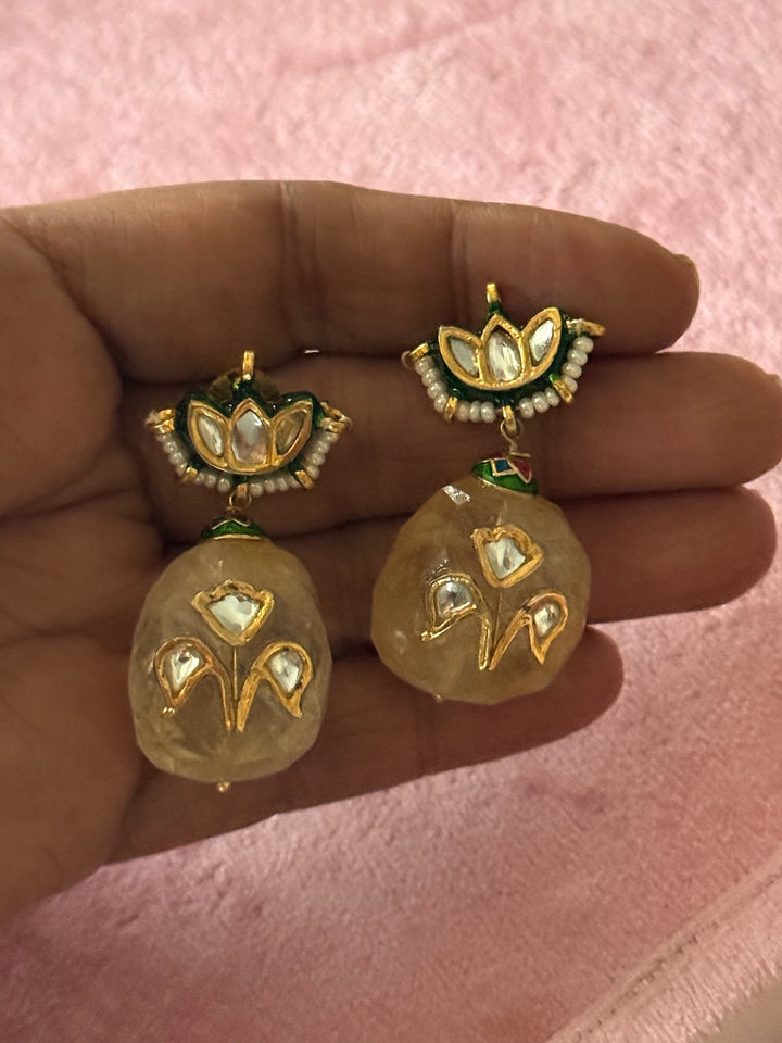 SHIVKA Citrine Kundan Earrings | Semi-Precious Wedding Jewelry