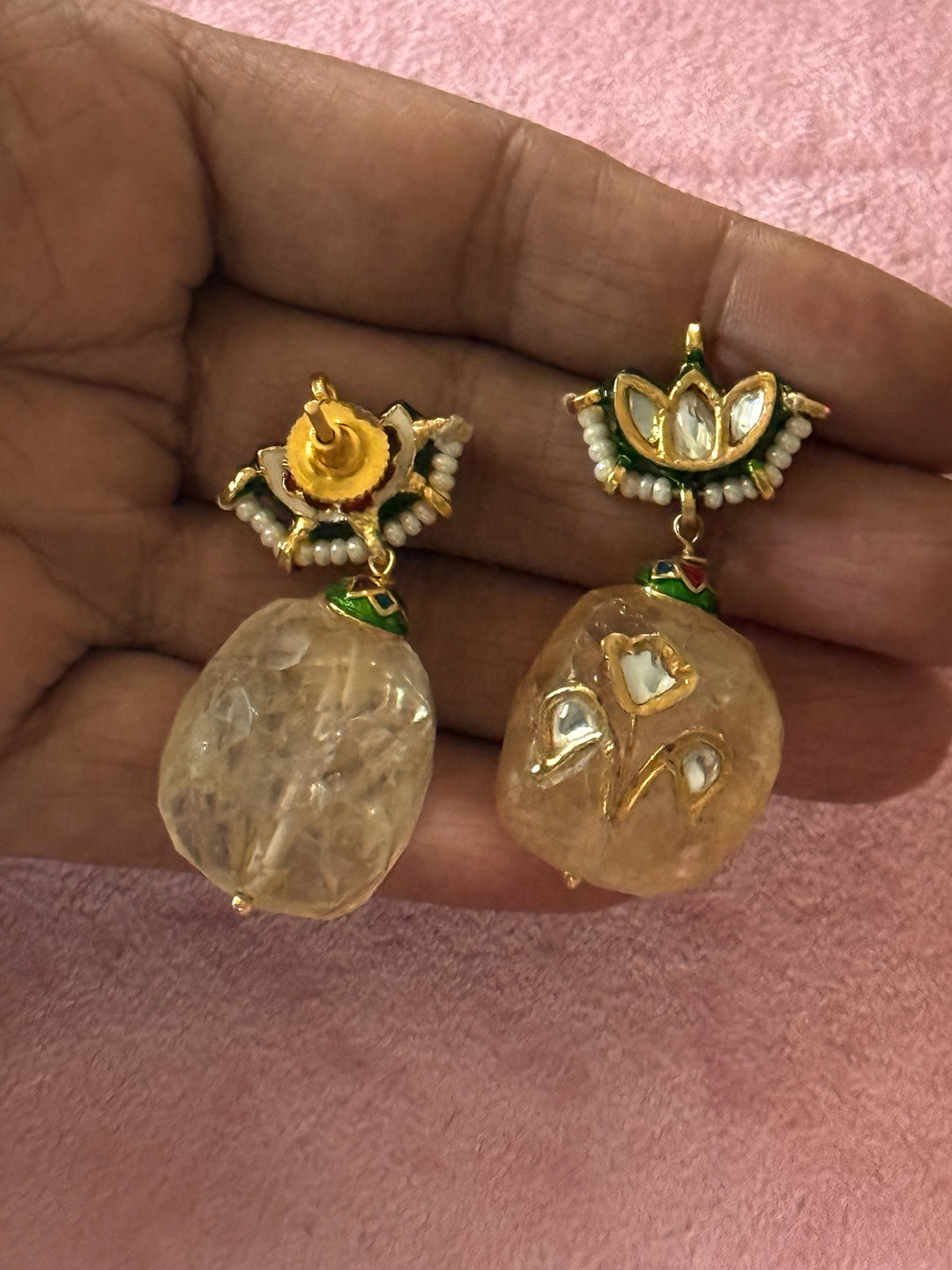 SHIVKA Citrine Kundan Earrings | Semi-Precious Wedding Jewelry
