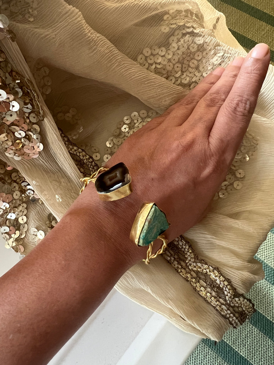 Beautiful Natural Raw Stone Open Cuff