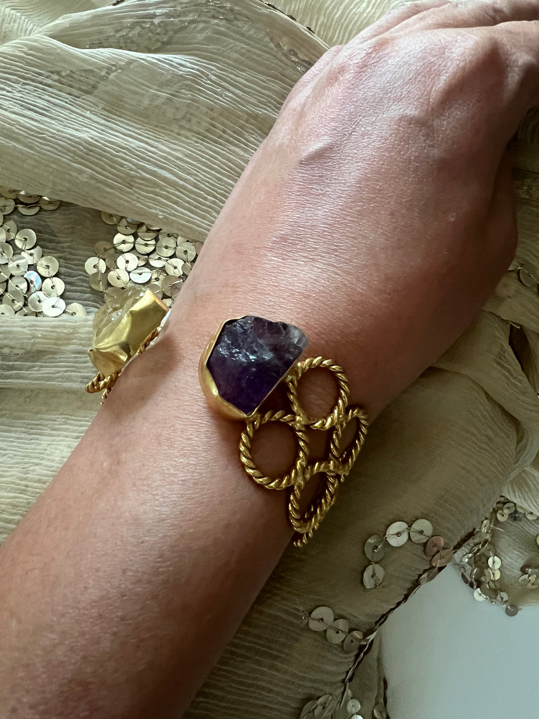 Beautiful Natural Raw Stone Open Cuff