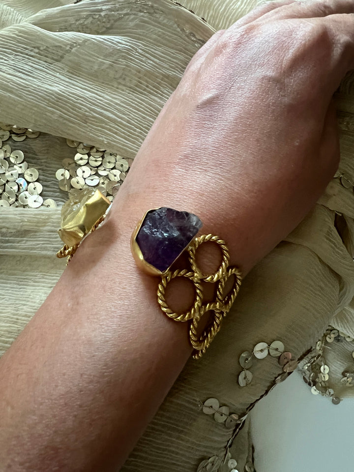 Beautiful Natural Raw Stone Open Cuff