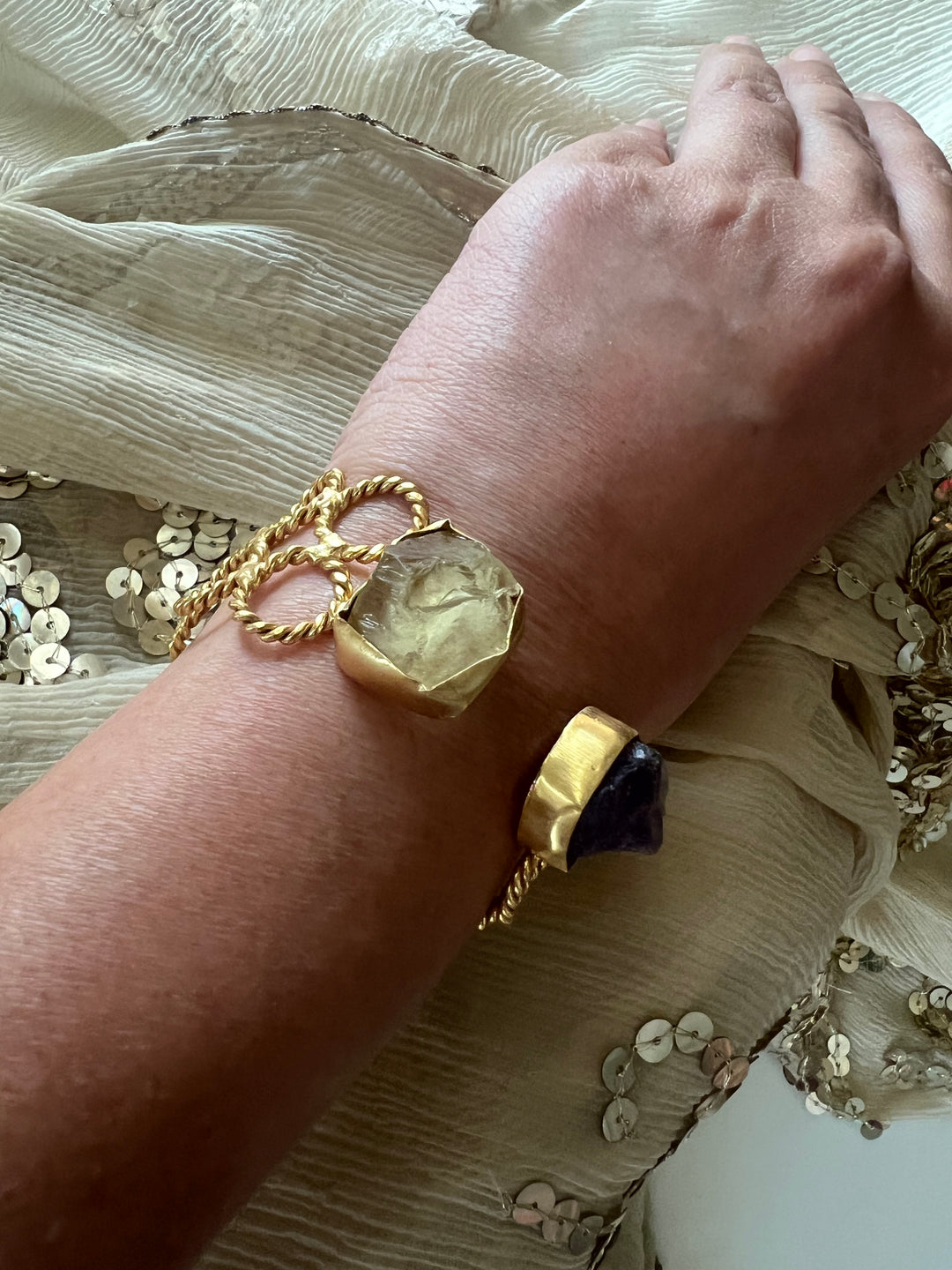 Beautiful Natural Raw Stone Open Cuff