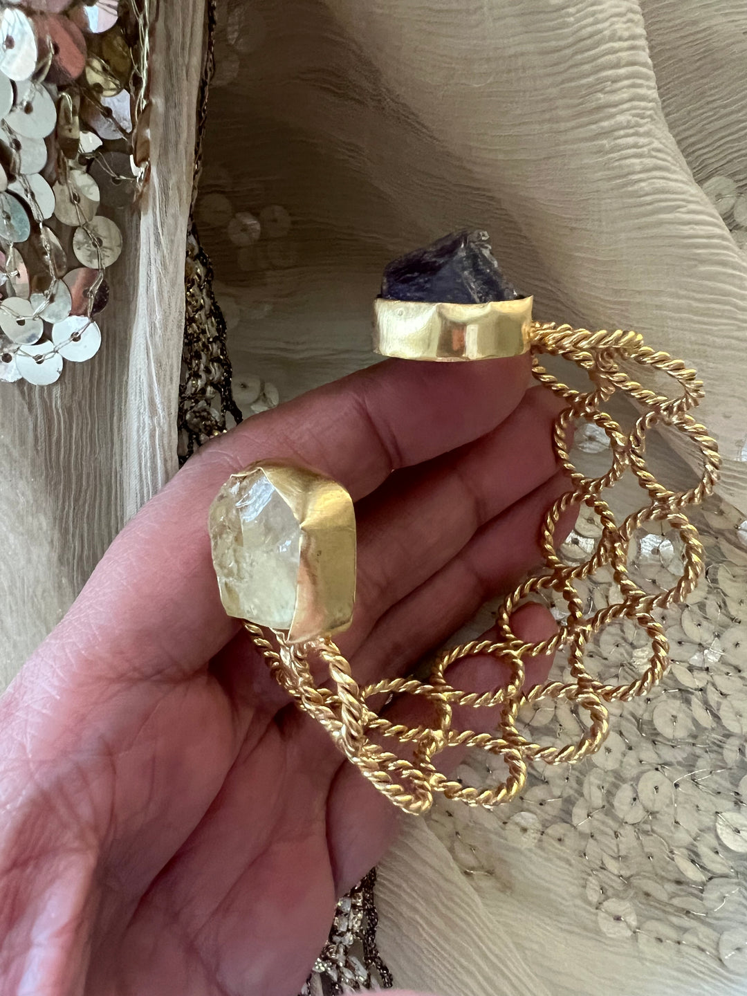 Beautiful Natural Raw Stone Open Cuff