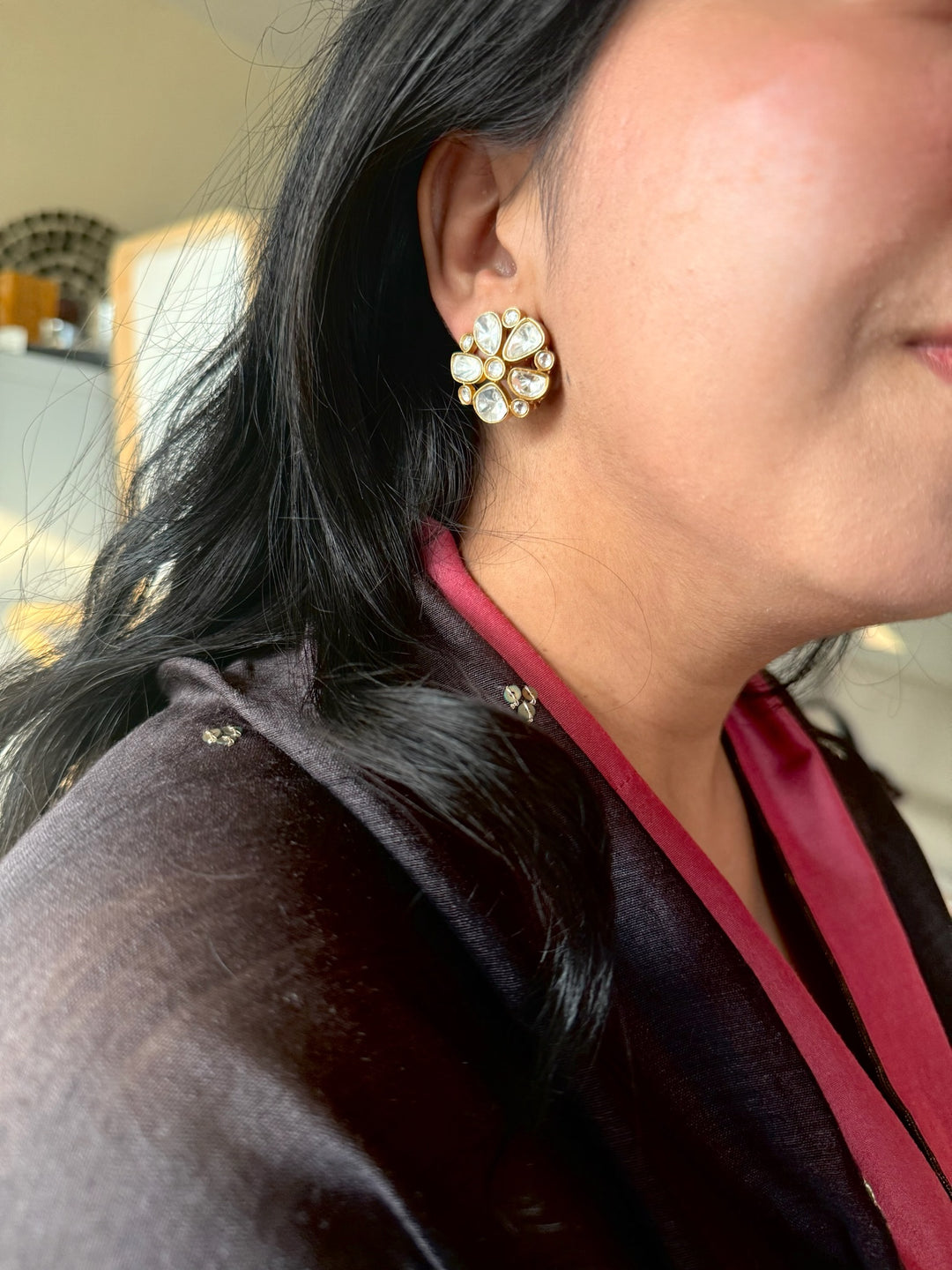 Wedding Kundan CZ Earrings | SHIVKA | Gold-Plated Lightweight Elegance