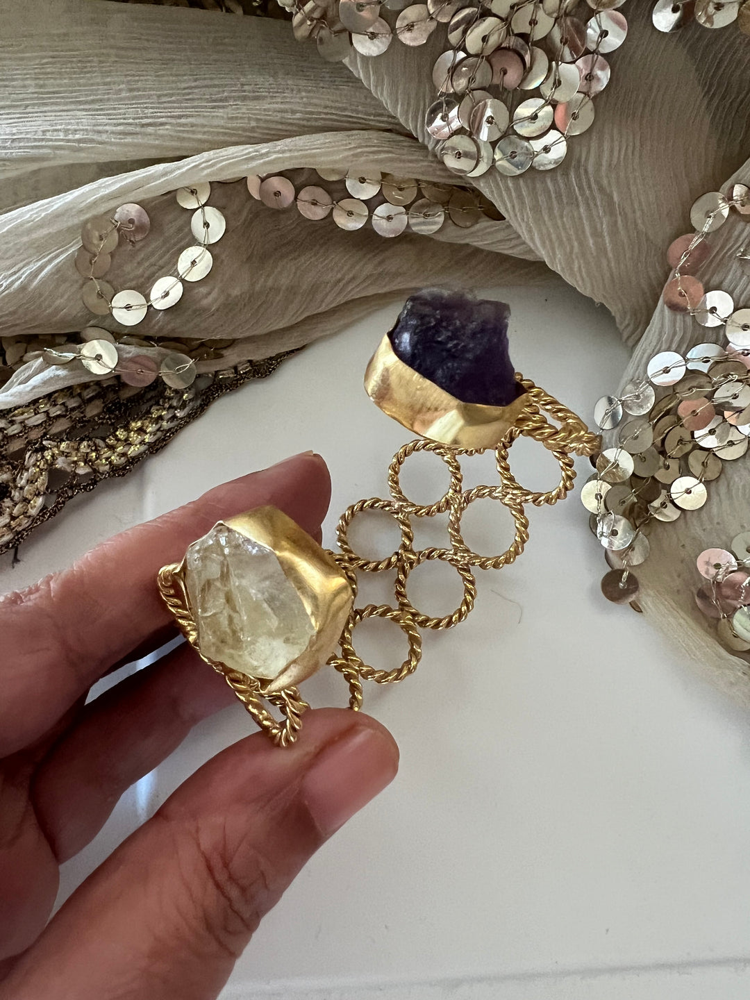 Beautiful Natural Raw Stone Open Cuff