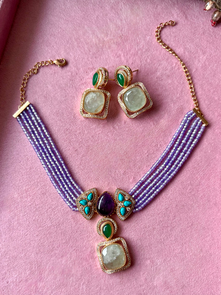 Lilac Shimmer Multigemstone Choker Necklace Set