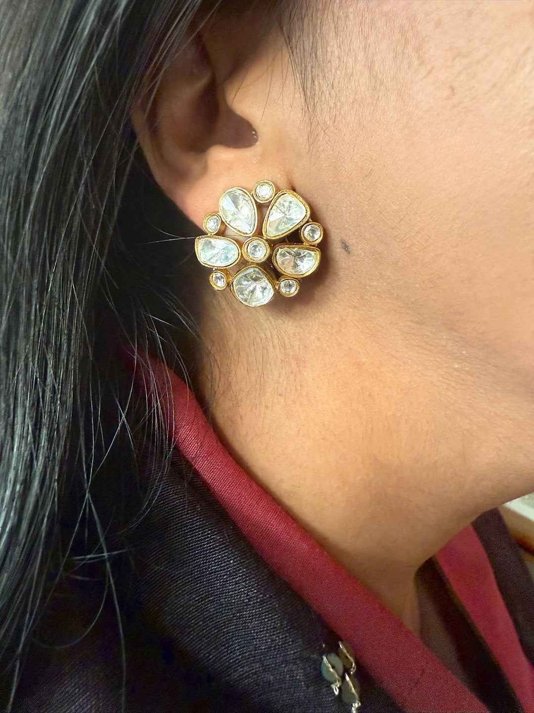 Wedding Kundan CZ Earrings | SHIVKA | Gold-Plated Lightweight Elegance